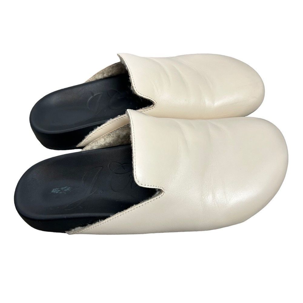 J.Crew Pacific Shearling Lined Toasted Wheat Leather Clogs Slip On Womens Size 6